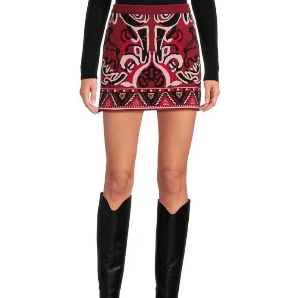 Chelsea & Violet Burgundy Red Black Bandana Scarf Print Sweater Skirt Size S NWT